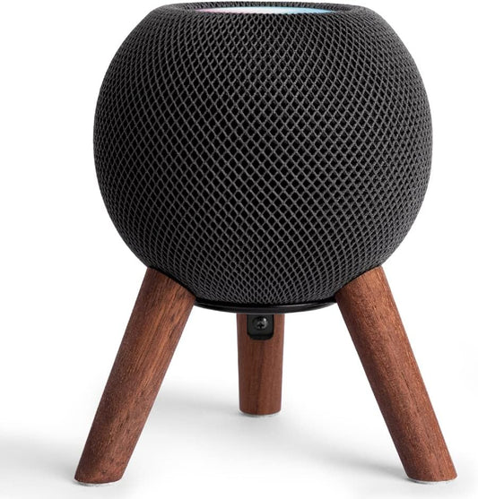 GGMM Real Wood Stand for HomePod Mini, Mid-Century Modern Style Wooden Dock with Sleek Metal Frame, Made of Black Walnut