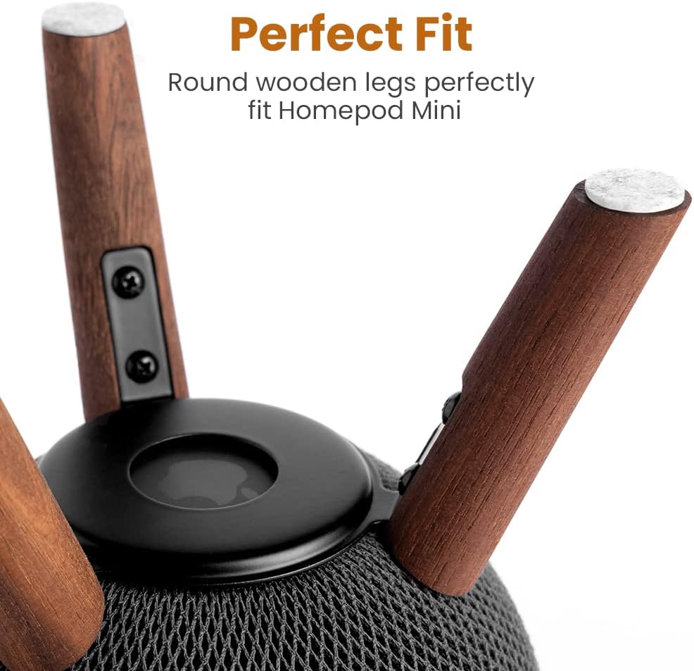 GGMM Real Wood Stand for HomePod Mini, Mid-Century Modern Style Wooden Dock with Sleek Metal Frame, Made of Black Walnut