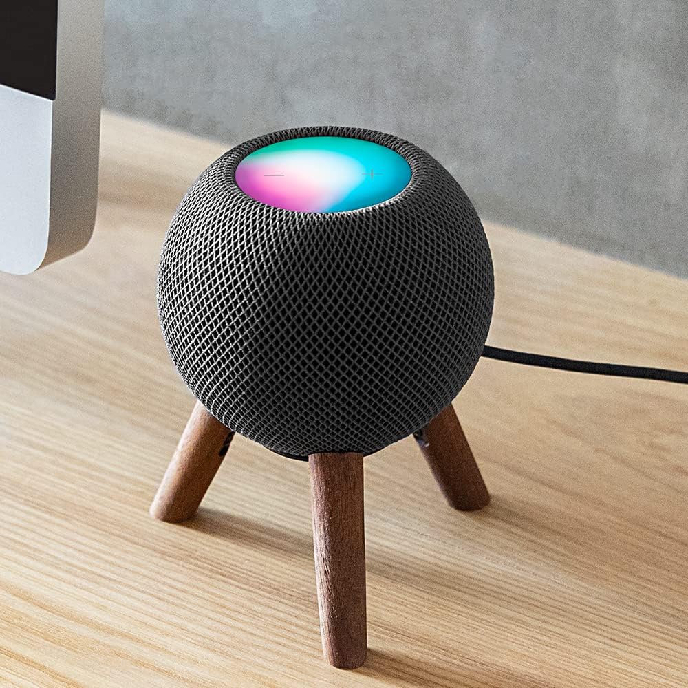 GGMM Real Wood Stand for HomePod Mini, Mid-Century Modern Style Wooden Dock with Sleek Metal Frame, Made of Black Walnut