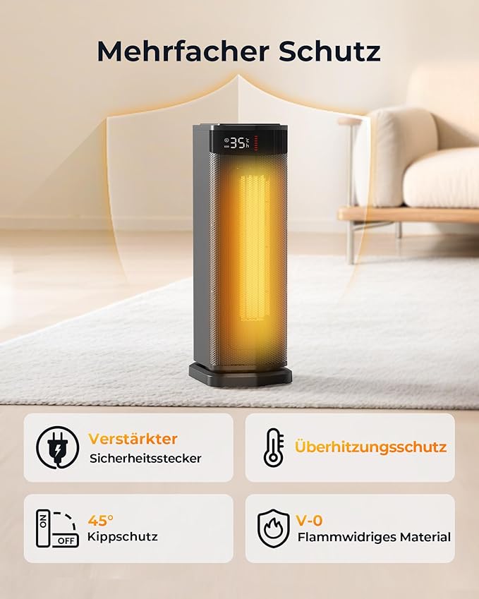 GGMM Energy-Saving 2000W Oscillating Fan Heater with Timer & Safety Protection