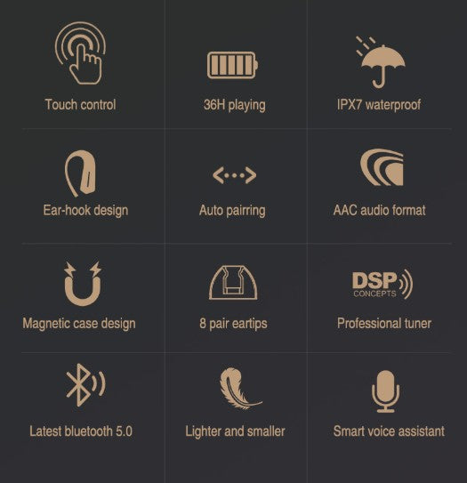T1 Touch Control Echte kabellose Ohrhörer mit 36 Stunden Spielzeit (mit Ladekoffer)